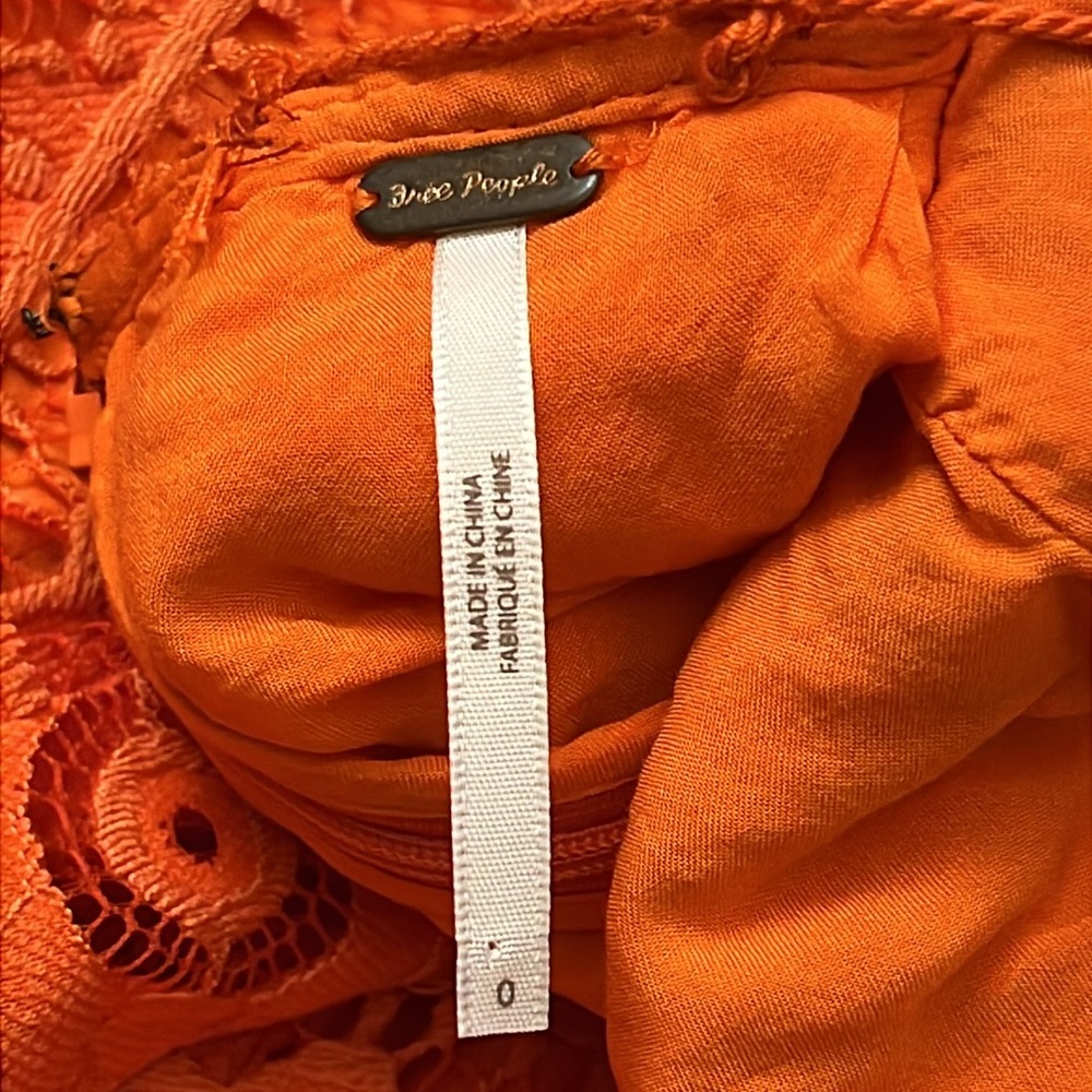 Free People Just Like Honey Orange Lace Mini Sleeveless Dress SZ 0 EUC - Picture 11 of 16